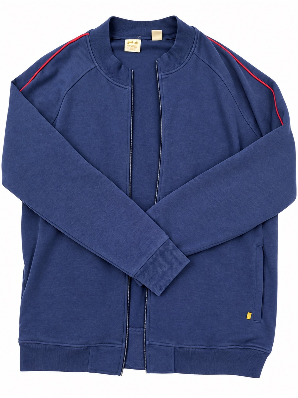 Vintage Levi's Gold Label Men’s Navy Zip-Up Sweater with Red Shoulder Piping XXL
